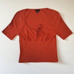 J. Crew tie front vintage ribbed t shirt in wildfire orange/ size M